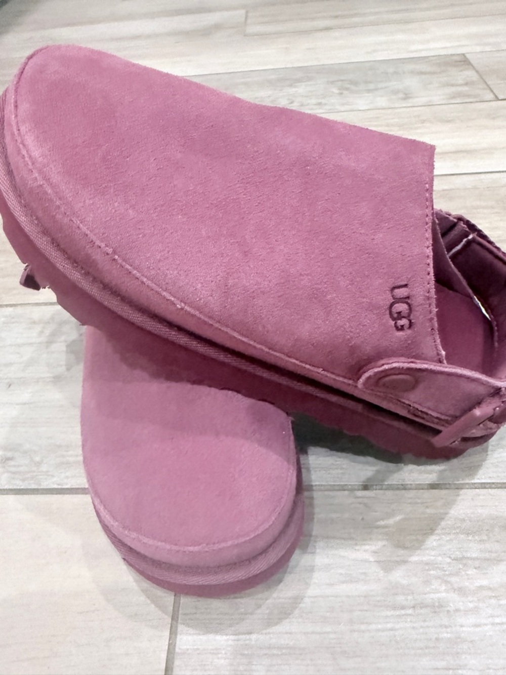 UGG Women's Pink Suede Backless Clog Mules